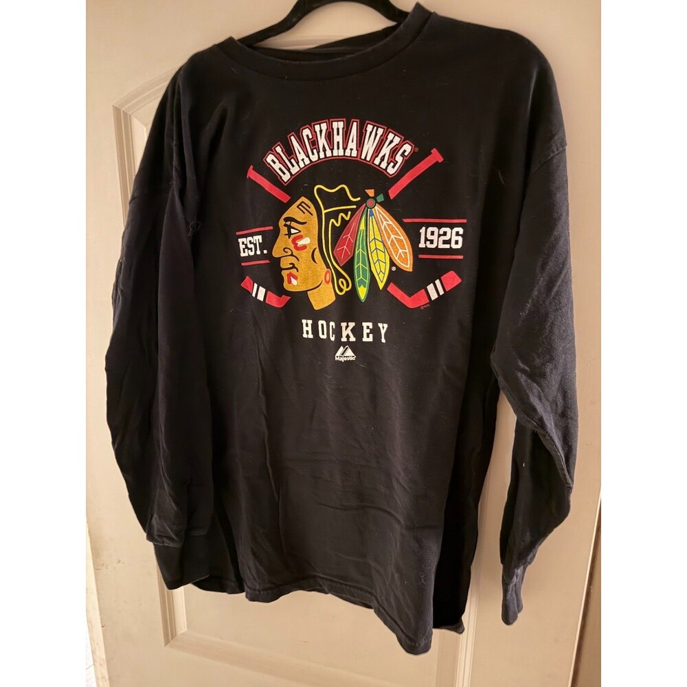 Chicago Blackhawks Majestic Long Sleeve Shirt XL NHL Logo Sleeve Hit
